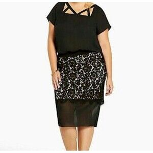 Torrid Black & Tan Lace Midi Pencil Skirt Size 10 (00) Dark Romantic Whimsygoth